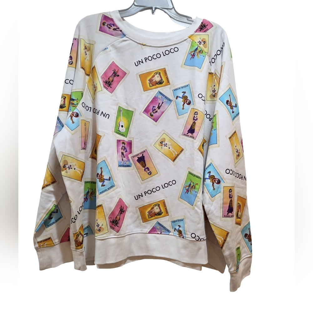 Disney Parks Coco Character Cards Un Poco Loco Crewneck Sweatshirt Adult 3XL NEW
